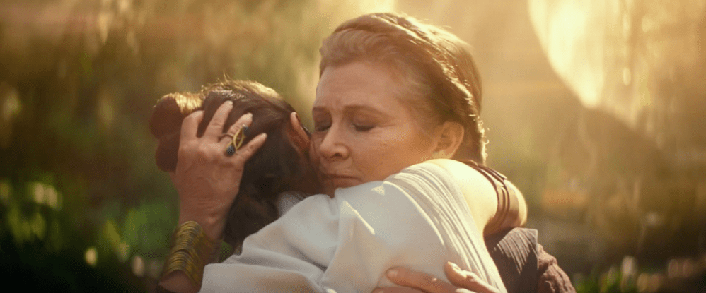 Leia and Rey hugging 