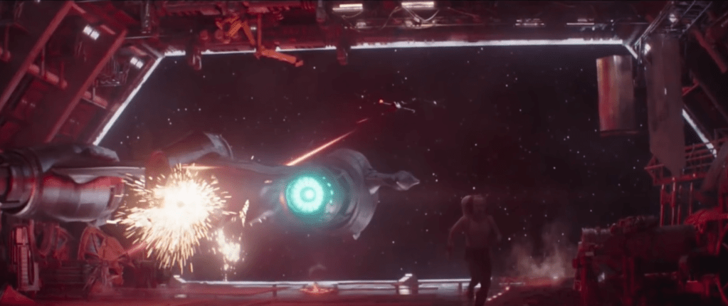 The ship they wanted to use to kill Mando being destroyed by the new republic.